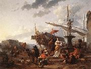 BERCHEM, Nicolaes A Southern Harbour Scene oil